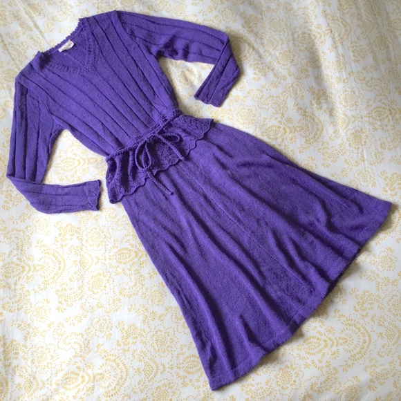 Vintage Dresses & Skirts - Vintage 80s Does 30s Peplum Ribbed Sweater Crochet